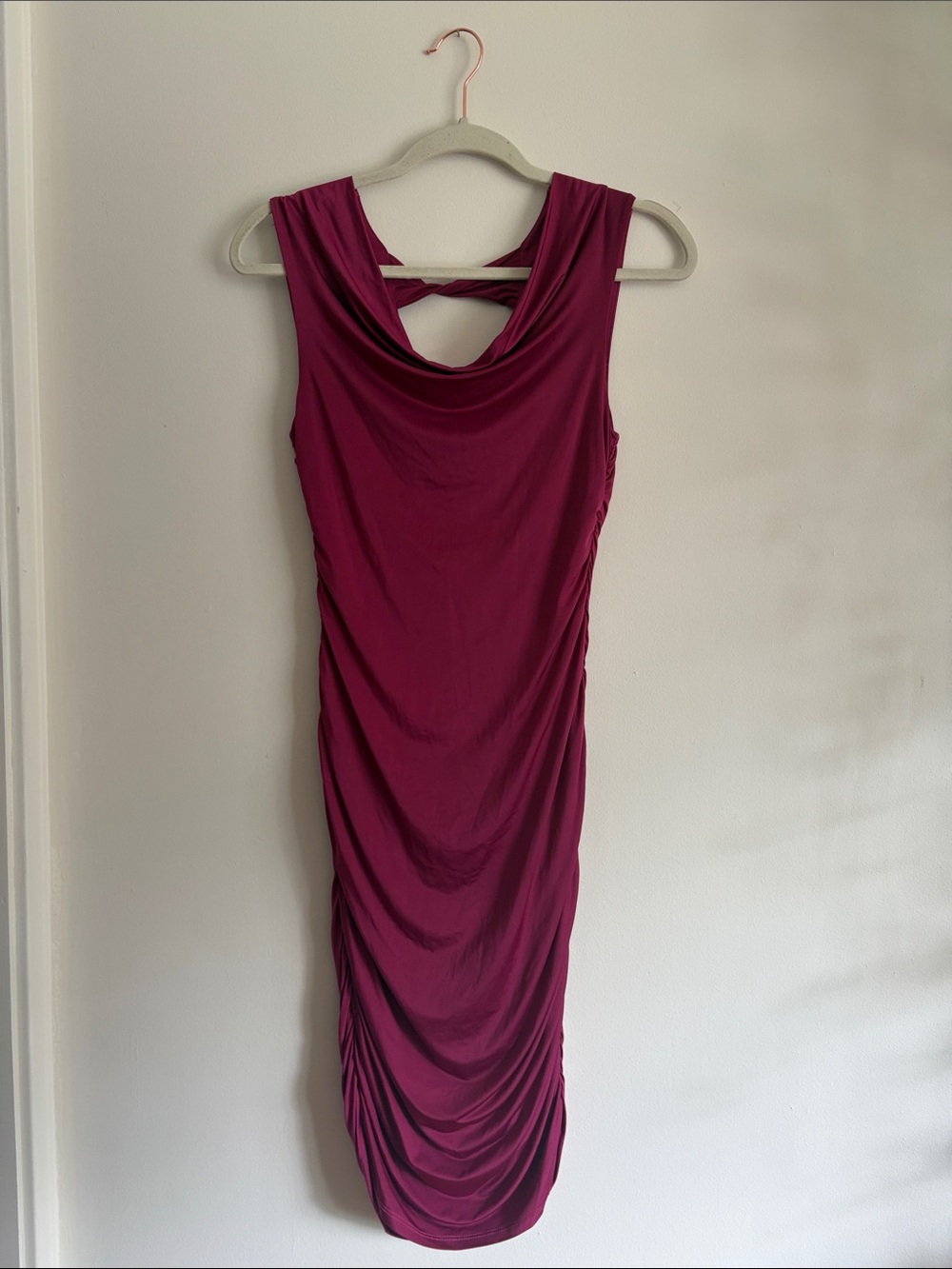 Sleeveless Ruched Midi Dress in Berry